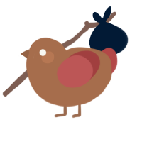 single baked bean, a brown and red chicken