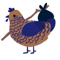 Ford, a brown and navy chicken with a lace pattern