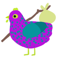 A amethyst and teal chicken with a speckle pattern