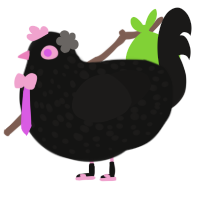 Funky at Heart, a black and sable chicken with a speckle pattern
