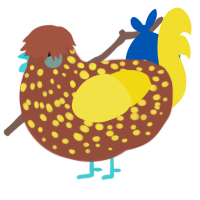 A russet and yellow chicken with a speckle pattern