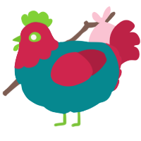 A teal and crimson chicken with a head pattern