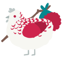 A white and crimson chicken with a half-lace pattern