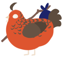 A vermilion and bark chicken with a half-lace pattern