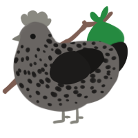 burnt cookie, a grey and sable chicken with a speckle pattern