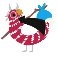 A crimson and white chicken with a lace pattern