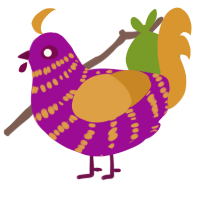 A plum and orange chicken with a bar pattern
