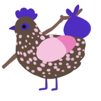 free, a bark and pink chicken with a speckle pattern