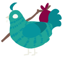 Zipper, a turquoise and teal chicken with a bar pattern