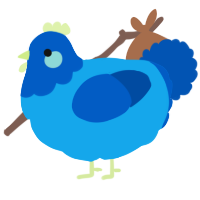 A sky and ultramarine chicken with a head pattern