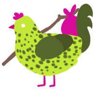 A lime and olive chicken with a speckle pattern