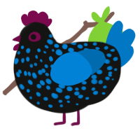 A black and sapphire chicken with a speckle pattern