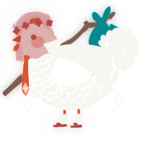 A white chicken with a lace pattern