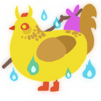 Taroa, a yellow and gold chicken with a neck-speckle pattern