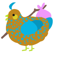 potatoe, a ochre and cerulean chicken with a speckle pattern