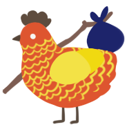 A vermilion and yellow chicken with a lace pattern