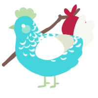 Microphone, a aqua and white chicken with a half-lace pattern