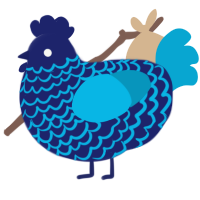 Binary Pulsar, a navy and cerulean chicken with a lace pattern
