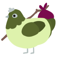 Stringbean, a apple and olive chicken with a head pattern