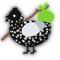 Eclipse, a black and mist chicken with a speckle pattern