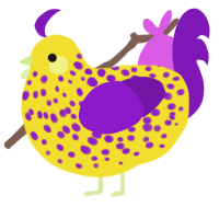 Peanut Butter, a yellow and violet chicken with a speckle pattern