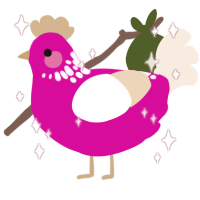 A fuchsia and cream chicken with a neck-speckle pattern