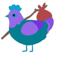 A sea and blurple chicken with a head pattern