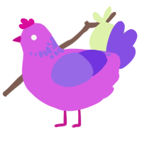 A orchid and blurple chicken with a neck-speckle pattern