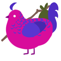 A fuchsia and indigo chicken with a half-lace pattern