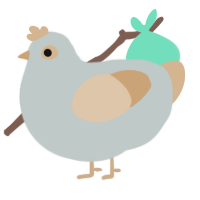 pee, a silver and beige chicken