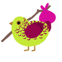 pear, a lime and maroon chicken with a half-lace pattern