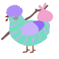 A mint and lilac chicken with a bar pattern
