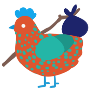 (unnamed), a vermilion and turquoise chicken with a speckle pattern