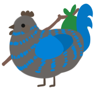 A grey and sapphire chicken with a bar pattern