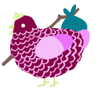 A maroon and lavender chicken with a lace pattern