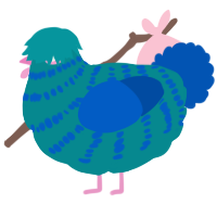 A teal and ultramarine chicken with a bar pattern