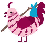 A rose and maroon chicken with a bar pattern