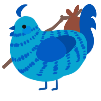 400, a cerulean and ultramarine chicken with a bar pattern