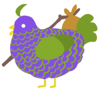 chickie, a blurple and chartreuse chicken with a lace pattern