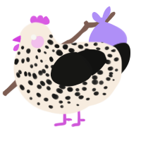 Oddball, a cream and black chicken with a speckle pattern