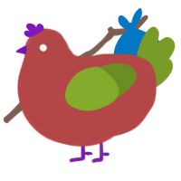 ufs apple, a red and chartreuse chicken