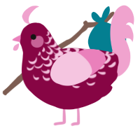 Chérie, a maroon and pink chicken with a half-lace pattern