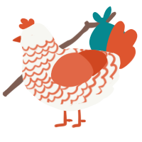 A white and vermilion chicken with a lace pattern