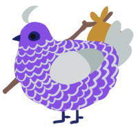 A blurple and silver chicken with a lace pattern