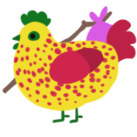 Chicken the Pox, a yellow and crimson chicken with a speckle pattern