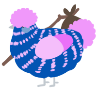 N slash A, a ultramarine and lavender chicken with a bar pattern