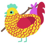A yellow and crimson chicken with a lace pattern