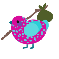 Silly String, a fuchsia and aqua chicken with a speckle pattern