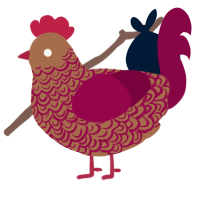 A brown and maroon chicken with a double-lace pattern