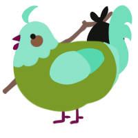 Blue Java Banana, a chartreuse and mint chicken with a head pattern